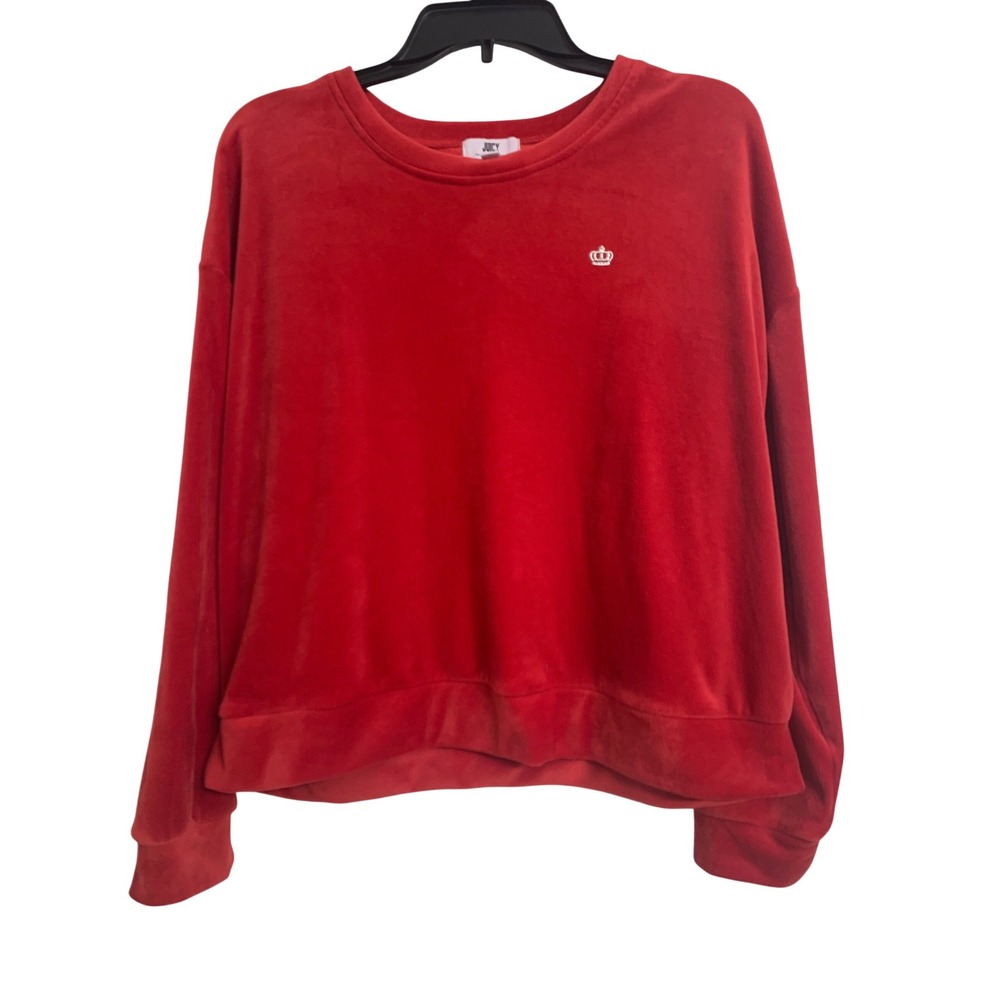 Juicy by Juicy Couture Red Velour Sweatshirt XXL Crown Logo Crewneck Pullover